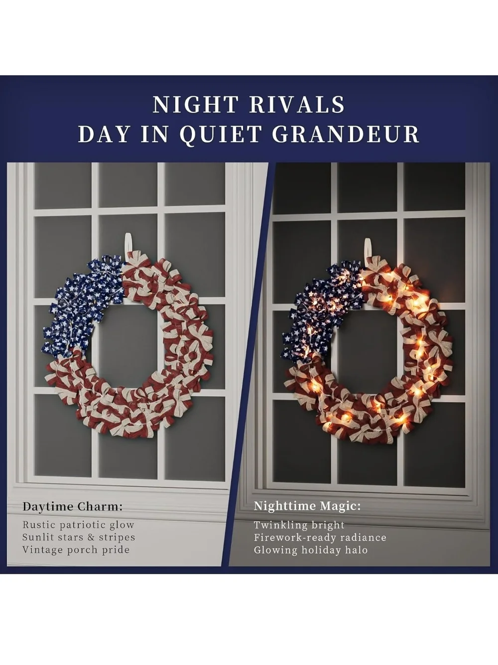 Patriotic LED Flag Ribbon Wreath - Home Holiday Decor